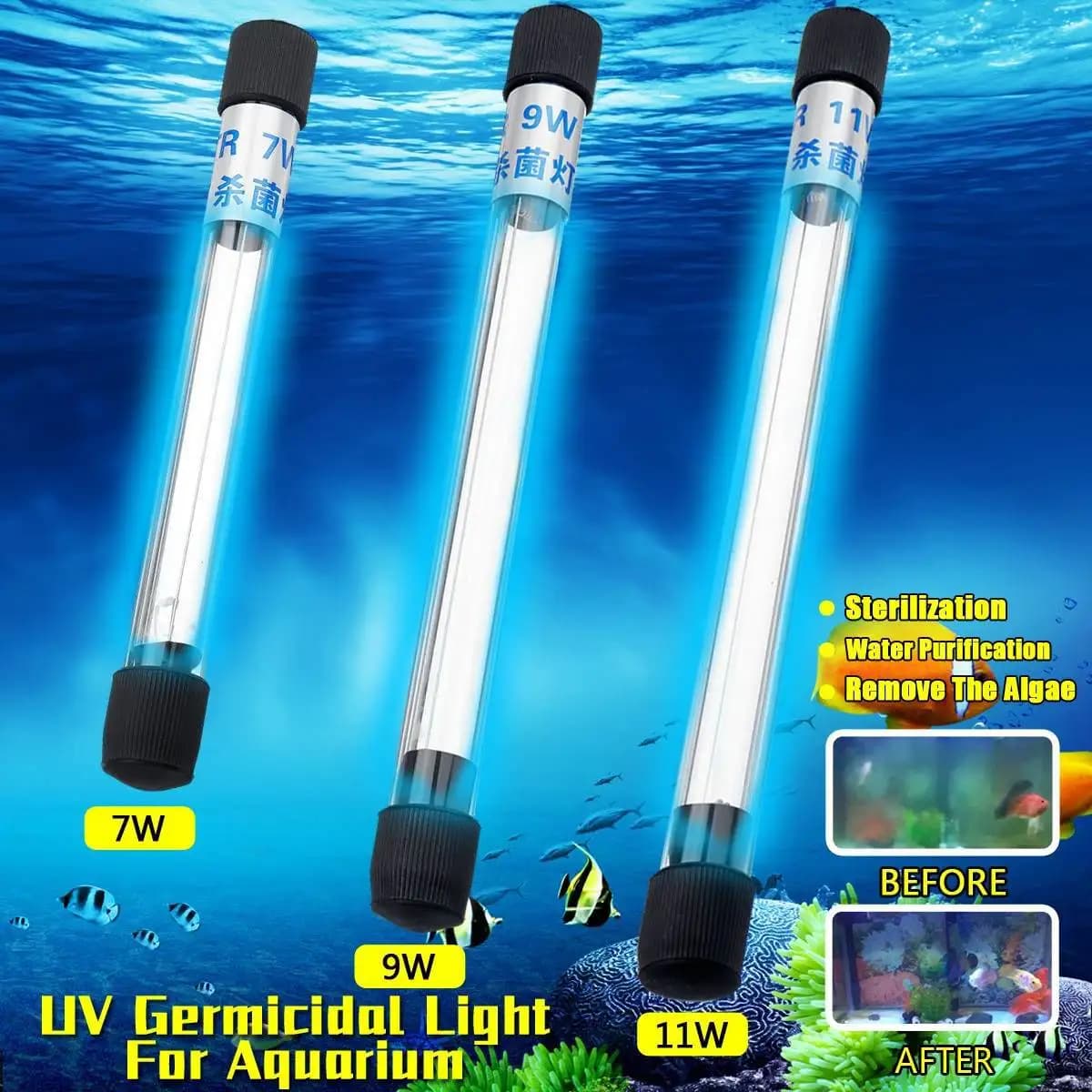 Nouvelle lampe UV submersible étanche 110V/220V pour aquarium et bassin, stérilisateur UV