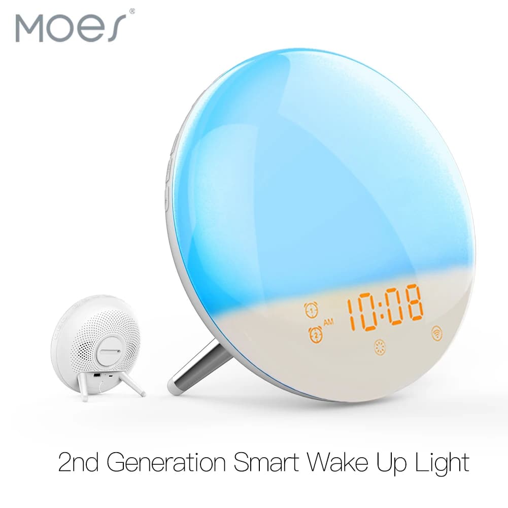 Alarme de réveil intelligent, lumière, wi-fi, 7 couleurs, Simulation de lever du soleil, commande via l'application Tuya, fonctionne avec Alexa Google Home
