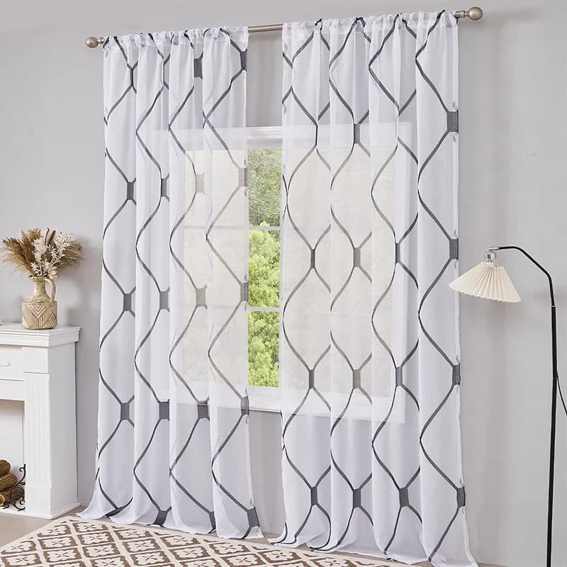 Rideau blanc transparent, motif ondulé à carreaux, traitement du salon, Style moderne, Simple, doux, 2 panneaux, décoration de chambre à coucher, 260cm