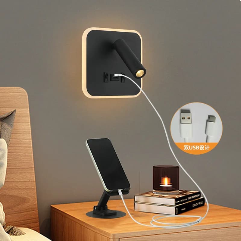 Applique murale LED multifonctionnelle contemporaine avec interrupteur, lampe de lecture réglable moderne, ports de charge USB pour chambres et bureaux