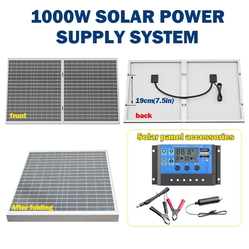 Panneau solaire pliable 1000W avec sortie 12V, station d'alimentation portable haute efficacité pour camping-car, camping, utilisation hors réseau en cas d'urgence