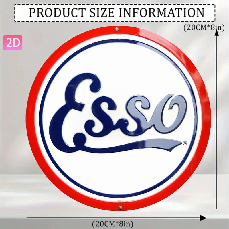 Panneau de pompe Esso plat 2D Vintage, décor mural en métal rétro en aluminium avec Logo rouge et bleu, Ga automobile résistant aux intempéries