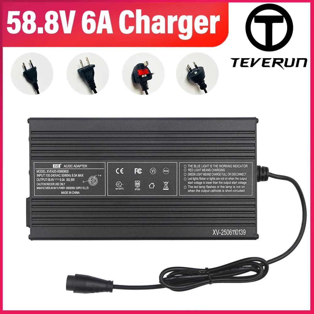 Teverun – combinaison de chargeur rapide 58.8V 6A, pour Mini chasseur 52V, Scooter électrique 52V, pièce de chargeur 58.8V 6A