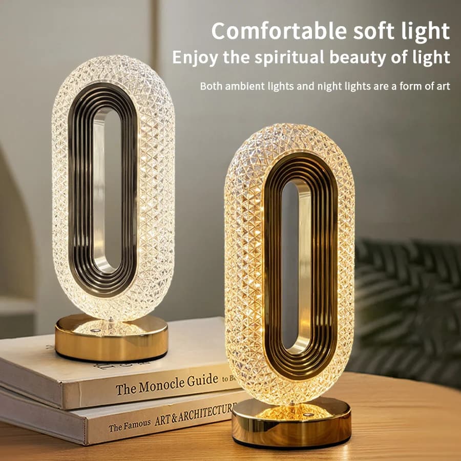 Lampe de table en cristal LED, lampe de chevet à intensité variable tactile, veilleuse, rechargeable par USB, 3 températures de couleur, lumière ambiante, décoration d'intérieur