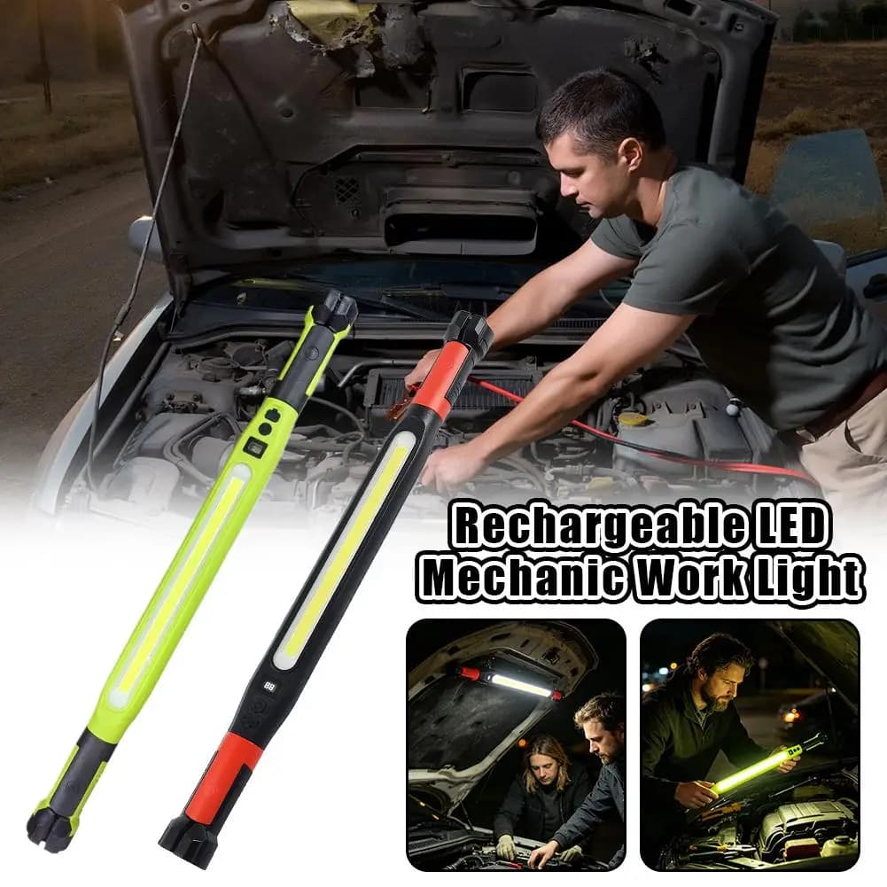 Lampe de travail LED pour mécanicien, avec crochet, rechargeable, luminosité réglable, lampe d'urgence, lampe torche pivotante à 360 degrés pour réparation automobile