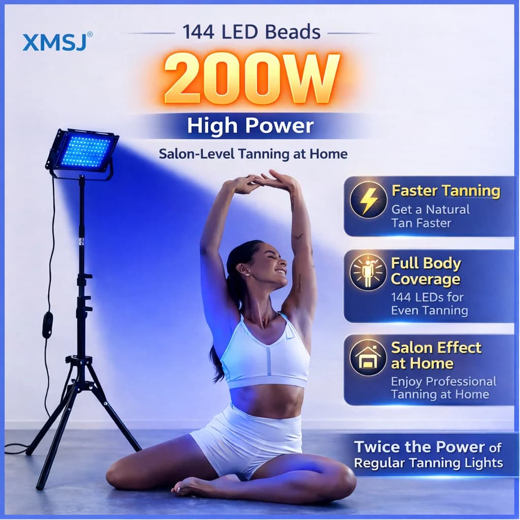 Lampe de bronzage UV 200W, 144 LED, solarium domestique, lumière de bronzage corporel avec trépied, hauteur réglable, lampe solaire pour la beauté de la peau