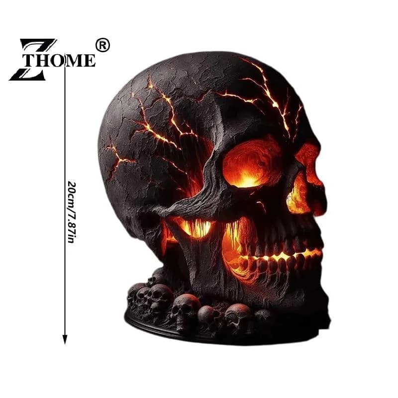 Lampe de bureau effrayante en forme de crâne de pierre Magma avec éclairage LED effrayant pour la fête d'Halloween ; Décoration de manteau unique pour allumer