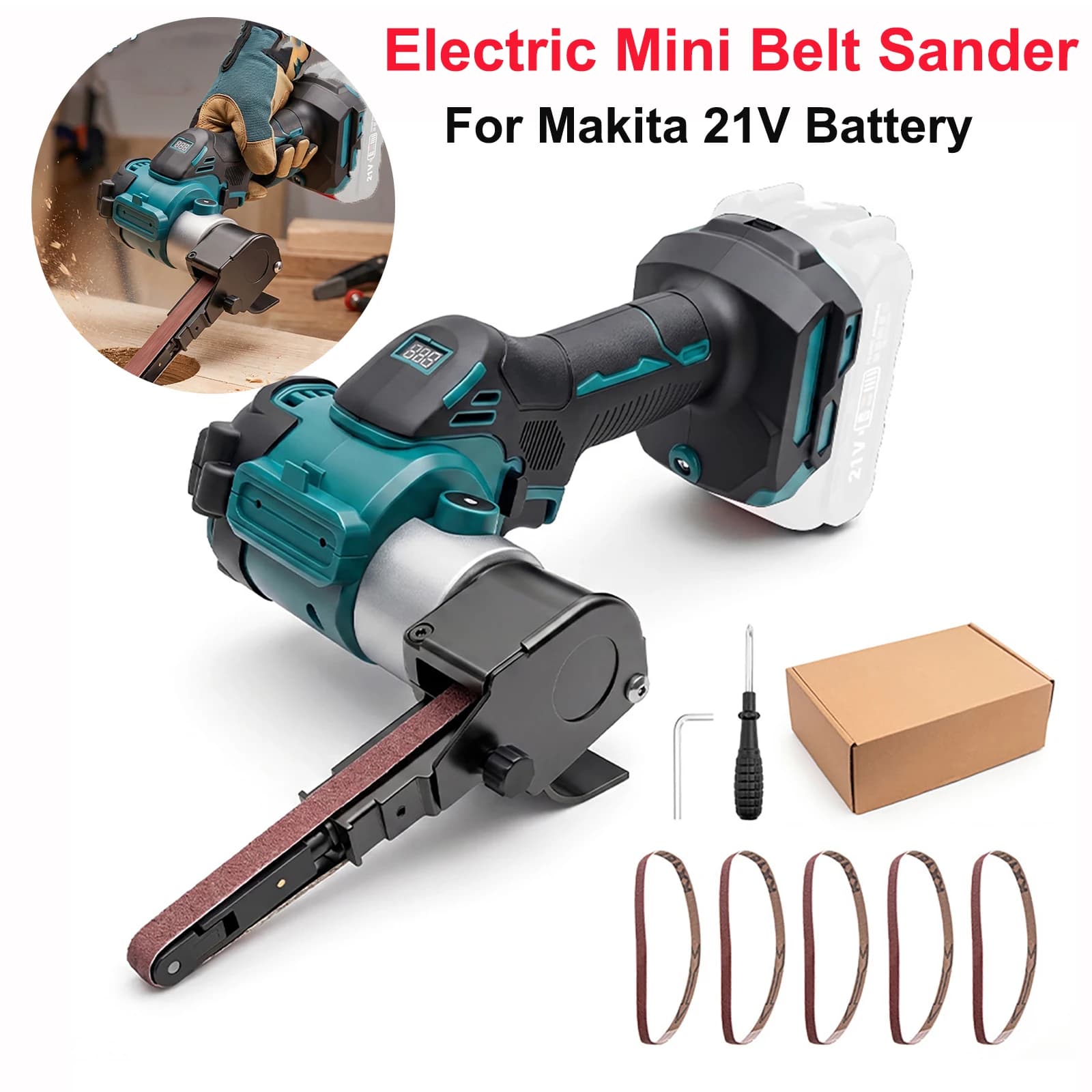 Mini ponceuse à bande électrique sans balais, ponceuse-polisseuse sans fil, outils électriques avec bandes pour le travail du bois et du métal, compatible avec la batterie Makita 21V