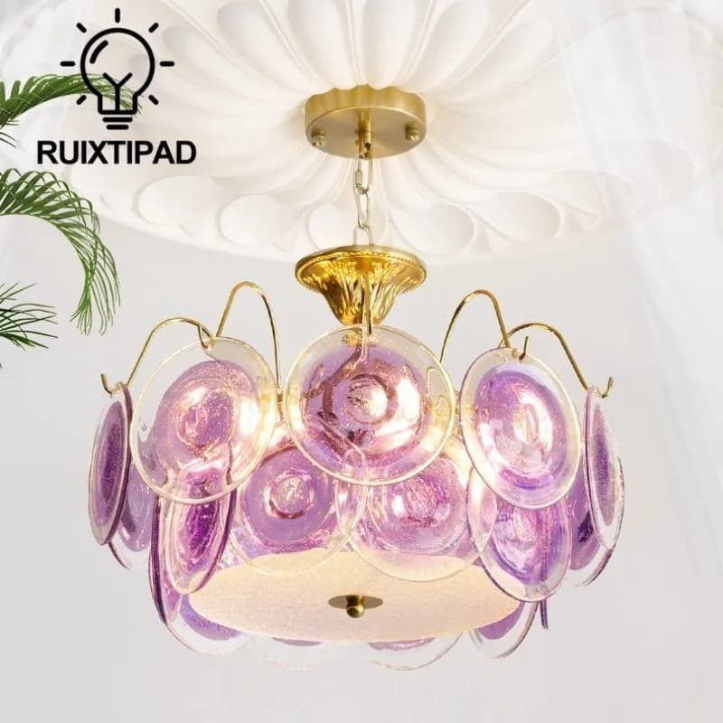 Lustre en verre de Murano violet pour chambre à coucher, bureau, salle à manger, décor artistique, lampe suspendue colorée pour couloir, hall d'entrée