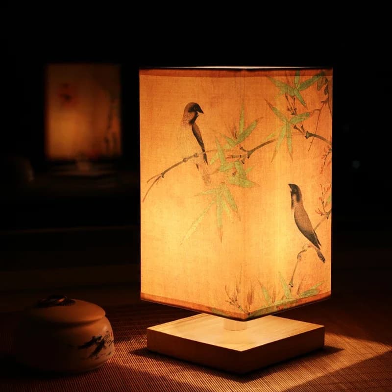 Lampe de Table en bois de Style chinois Vintage, peinture de paysage rétro, lampe de bureau pour décoration de chambre, personnalité à côté de la lampe