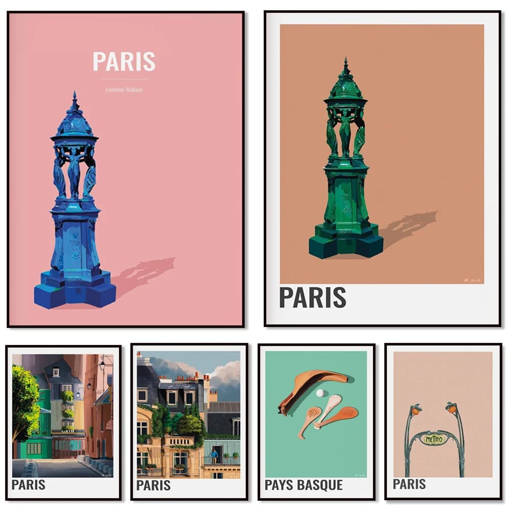 Pays basques, CIS EST PARIS, Roofs de Paris, Metro, Fontaine de Paris, Saint-Germain-des-Prés, Saint-Sulpice, Affiche de Paris City