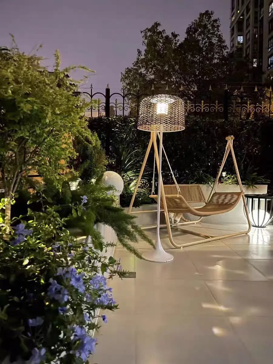 Lampe solaire d'extérieur, lampe de sol en rotin imperméable pour salon, jardin, terrasse, lampe de sol à brancher