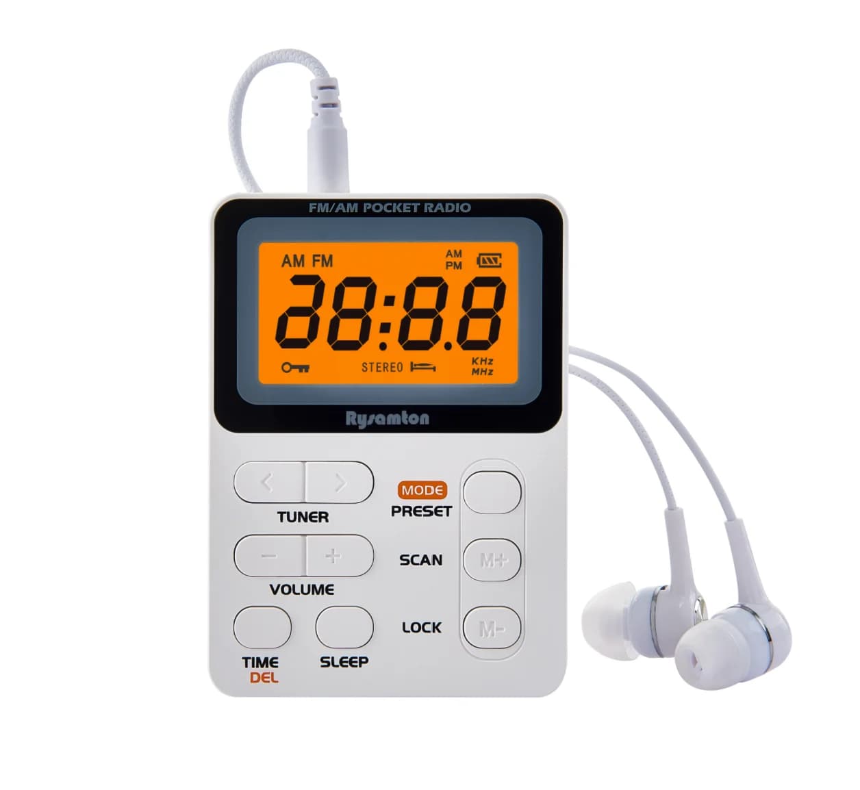Radio portable Rysamton avec batterie aste, radio de poche AM/FM, meilleure réception, grands écrans numériques, écouteurs inclus