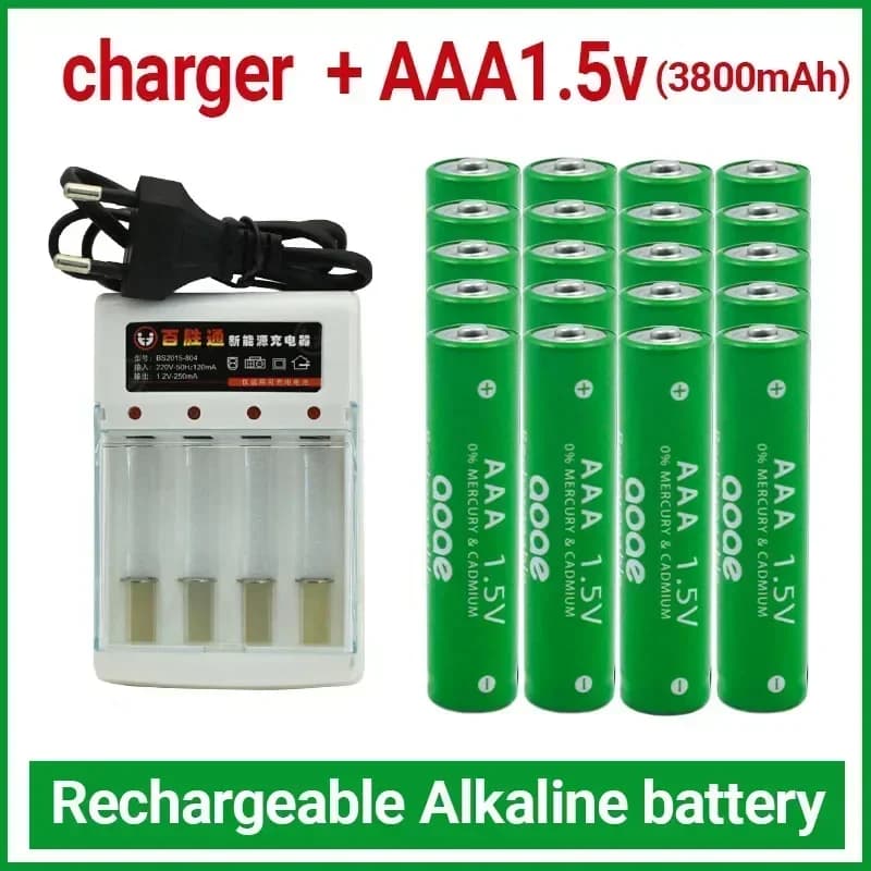 100% nouveau 3800 mah 1.5 V AAA pile alcaline AAA batterie Rechargeable pour télécommande jouet batterie détecteur de fumée avec chargeur