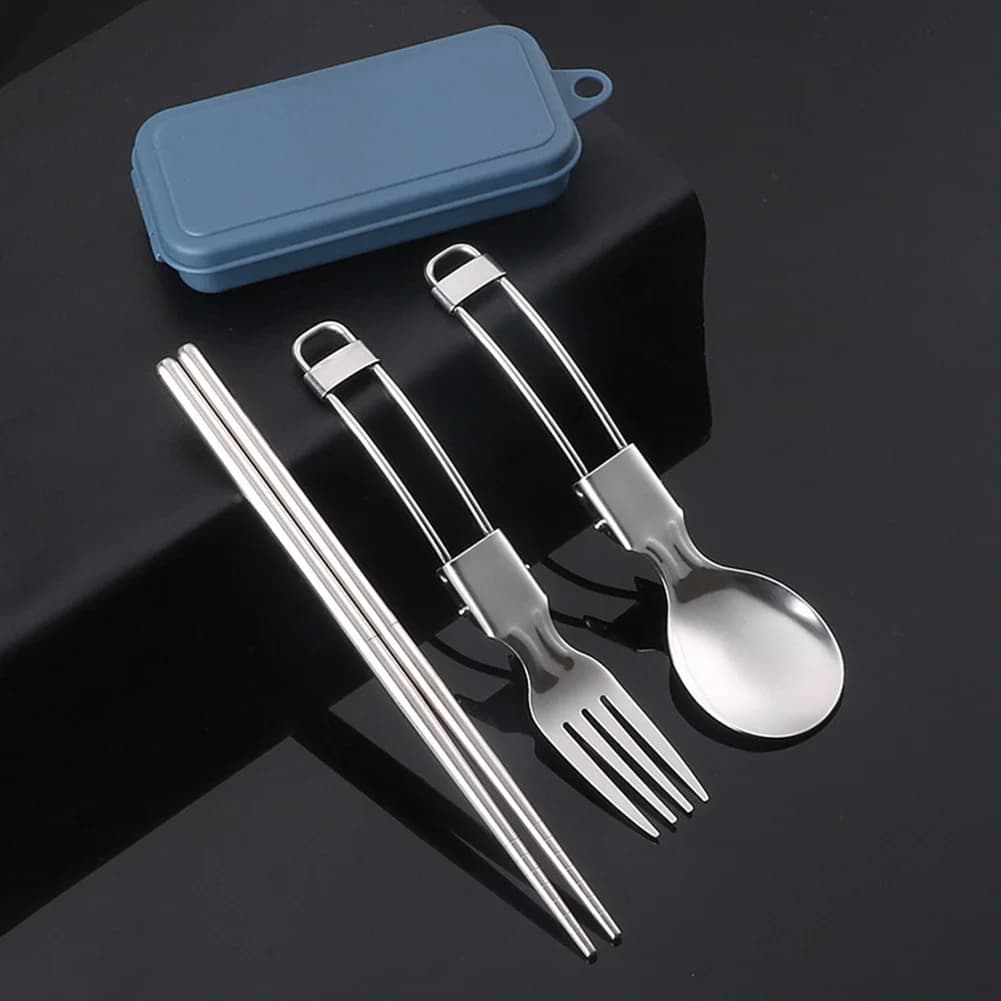 Couverts de pique-nique, ustensiles de Camping, rangement facile, conception pliable, cuillère sûre et sécurisée, baguettes, fourchettes, ensemble en acier inoxydable
