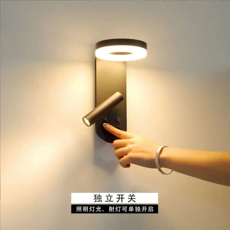 Lampe murale de chevet avec interrupteur, projecteur orientable, moderne, simple, créative noir et blanc, chambre d'hôtel personnalisée