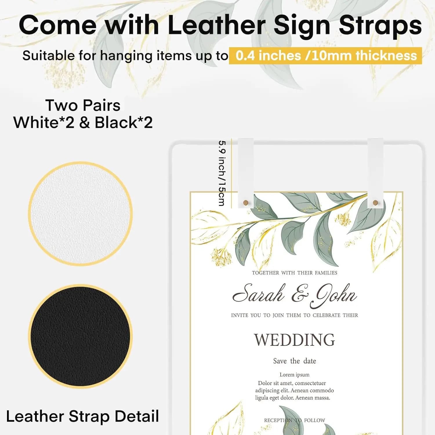 Support de panneau de bienvenue de mariage réglable avec 2 paires de sangles de suspension pour réception, supports de chevalet blancs robustes pour affiche de signe