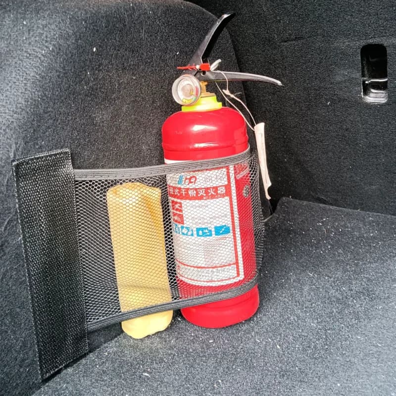 Organisateur d'intérieur de voiture, accessoires automobiles, coffre de voiture, maille élastique, sangles fixes, filet de rangement pour extincteur, sac de fixation du dossier du siège
