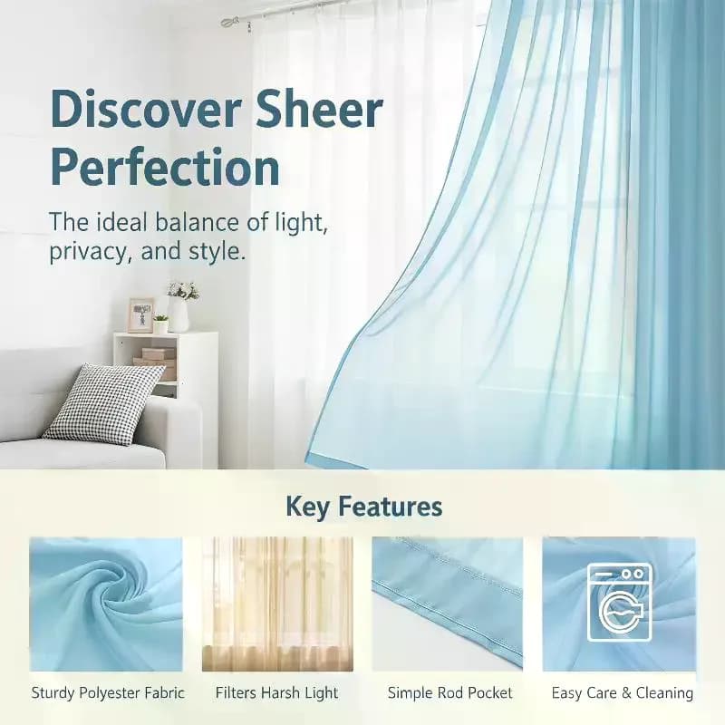 Voilage uni bleu clair pour fenêtre, rideau protecteur de la vie privée et atténuant la lumière du soleil, pour salon, chambre à coucher, décoration intérieure
