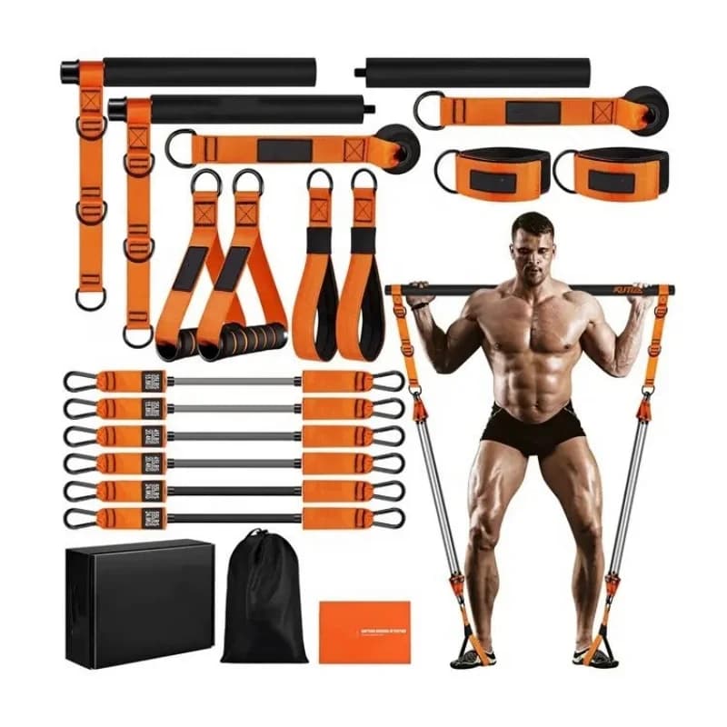 Ensemble complet de Pilates avec bandes de résistance, barre et accessoires, équipement d'entraînement de force pour salle de sport à domicile, Kit tout-en-un