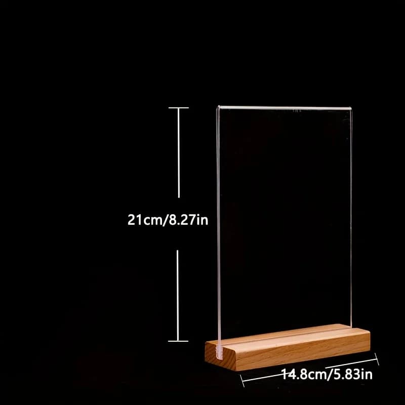 3 supports de signalisation modernes en acrylique A5 avec base en bois naturel - Design polyvalent en forme de L/T pour affichage vertical ou incliné, durable