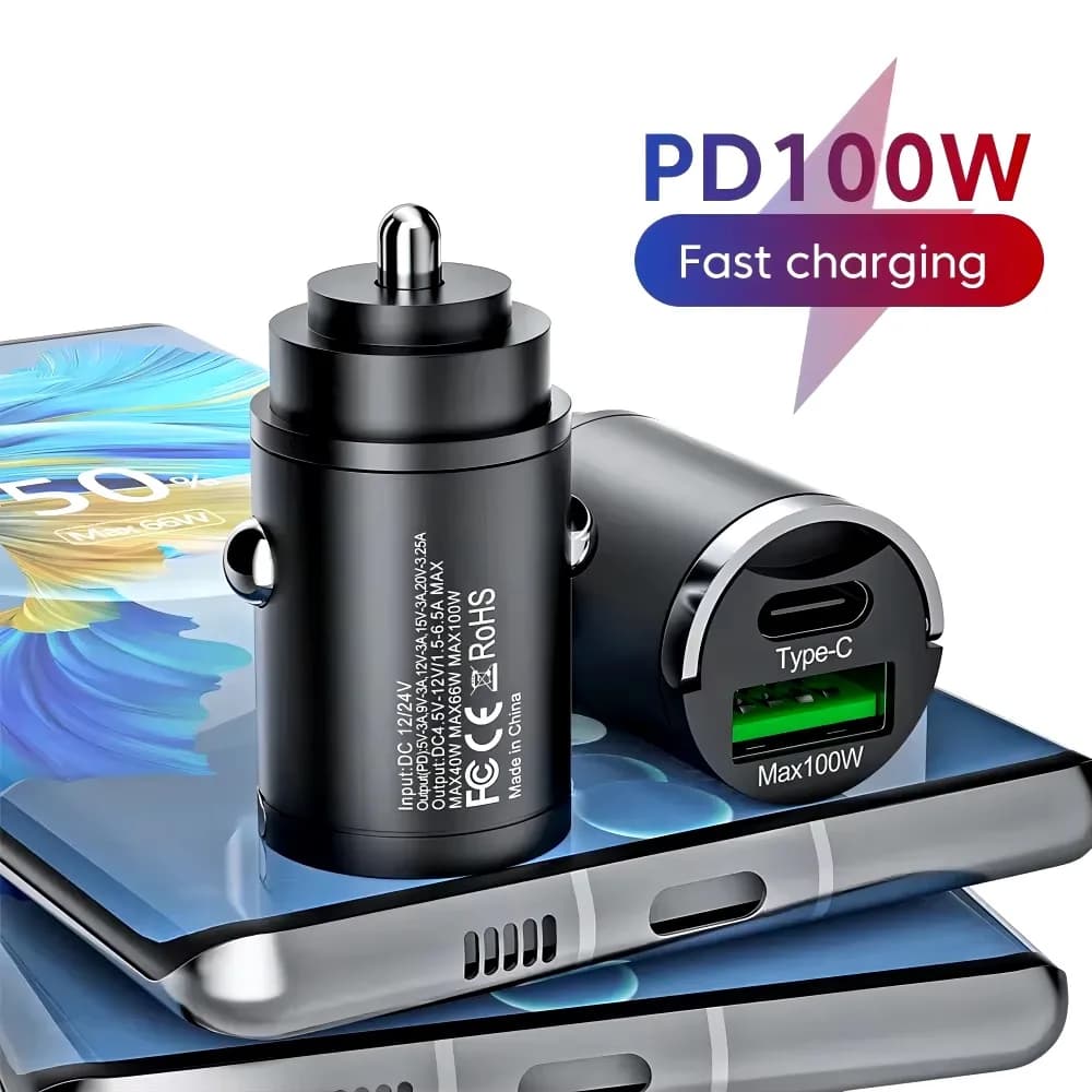 Mini 100W PD QC anneau de traction chargeur de voiture de charge Super rapide USB C adaptateur de chargeur de téléphone de voiture pour iPhone Xiaomi Samsung Huawei
