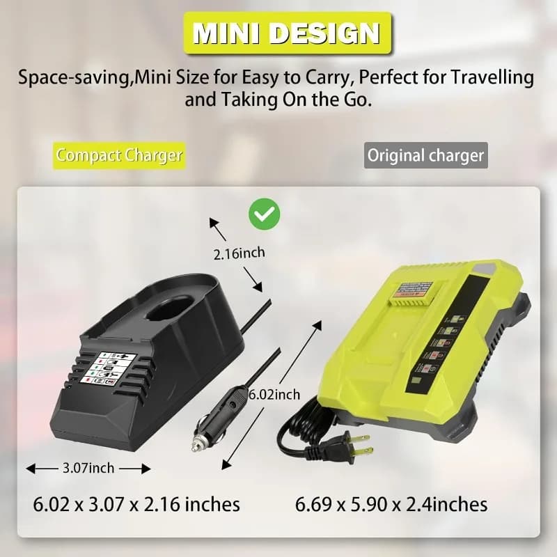 Mini chargeur de batterie pour voiture, avec prise allume-cigare, pour Batteries Lithium-ion Ryobi 18V, ni-cad et Ni-Mh