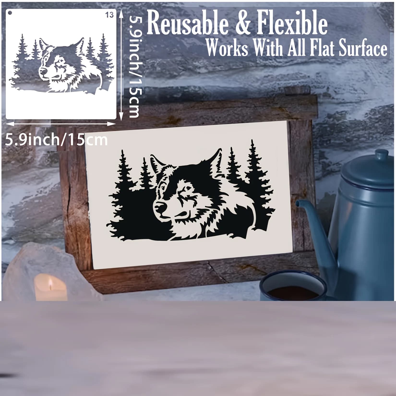 14 modèles de loups hurlants pour l'artisanat, modèles de peinture sur roche, modèles en plastique réutilisables pour la peinture sur murs, carreaux, t-shirts et toiles