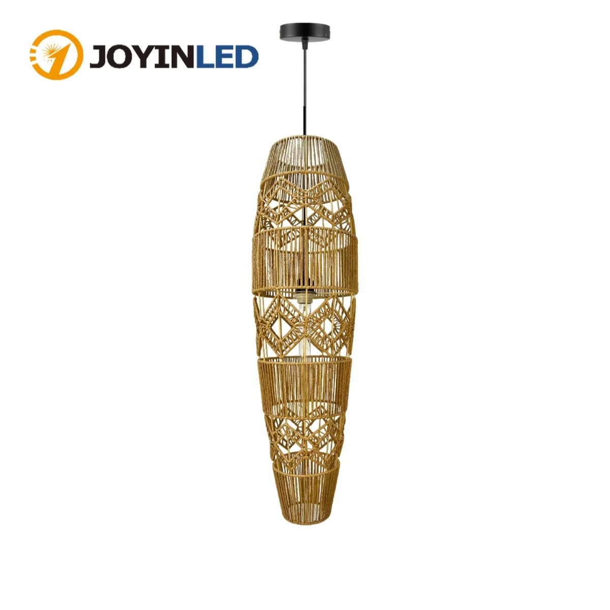 D26xH90cm lampadaires en papier tressé naturel lampes suspendues en corde de papier faites à la main E27 grands lustres de plafond en osier rétro Vintage