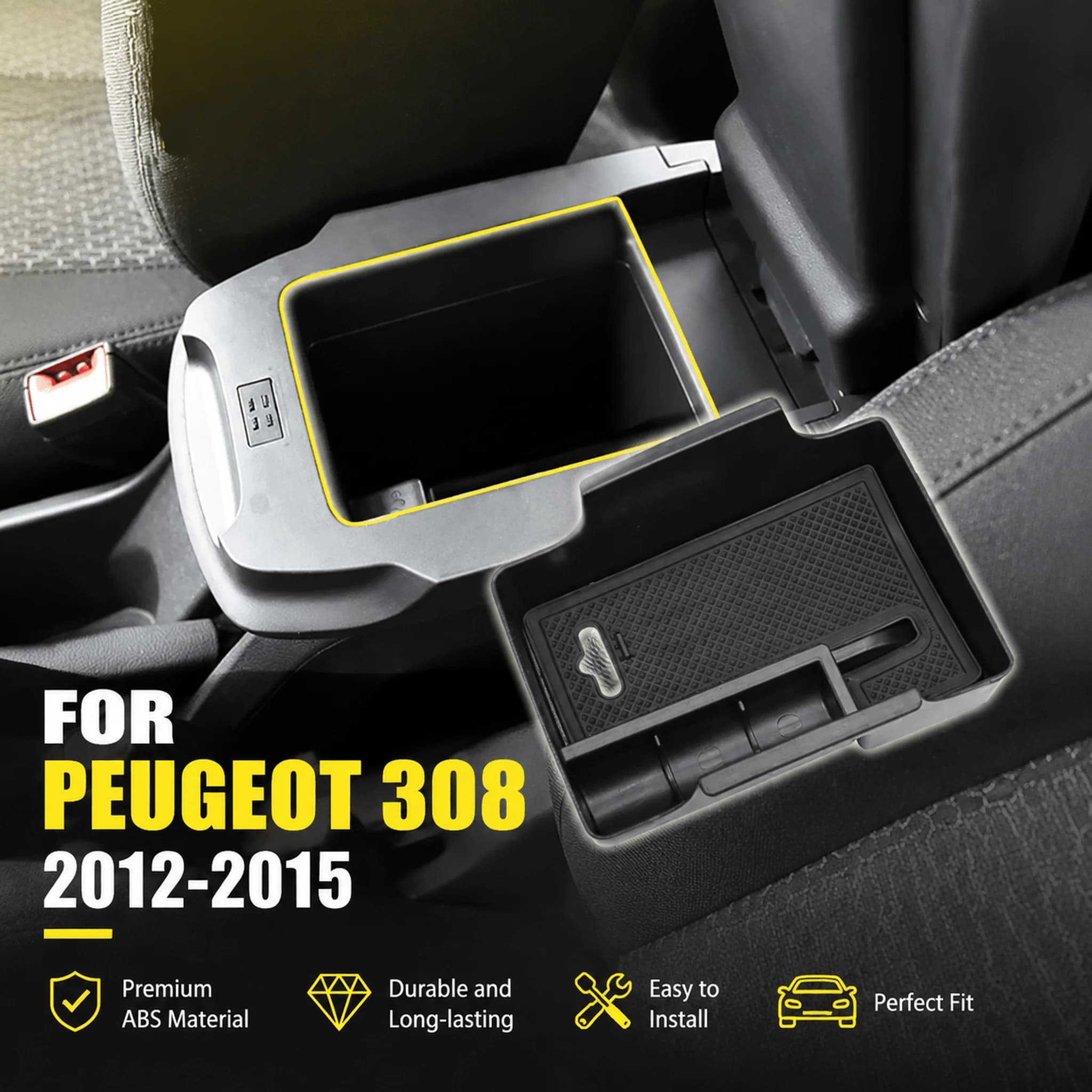 Boîte de rangement pour accoudoir central de voiture, boîte à gants, organisateur, pièces de rechange pour Peugeot 308 2012-2015 2016-2019, accessoires intérieurs