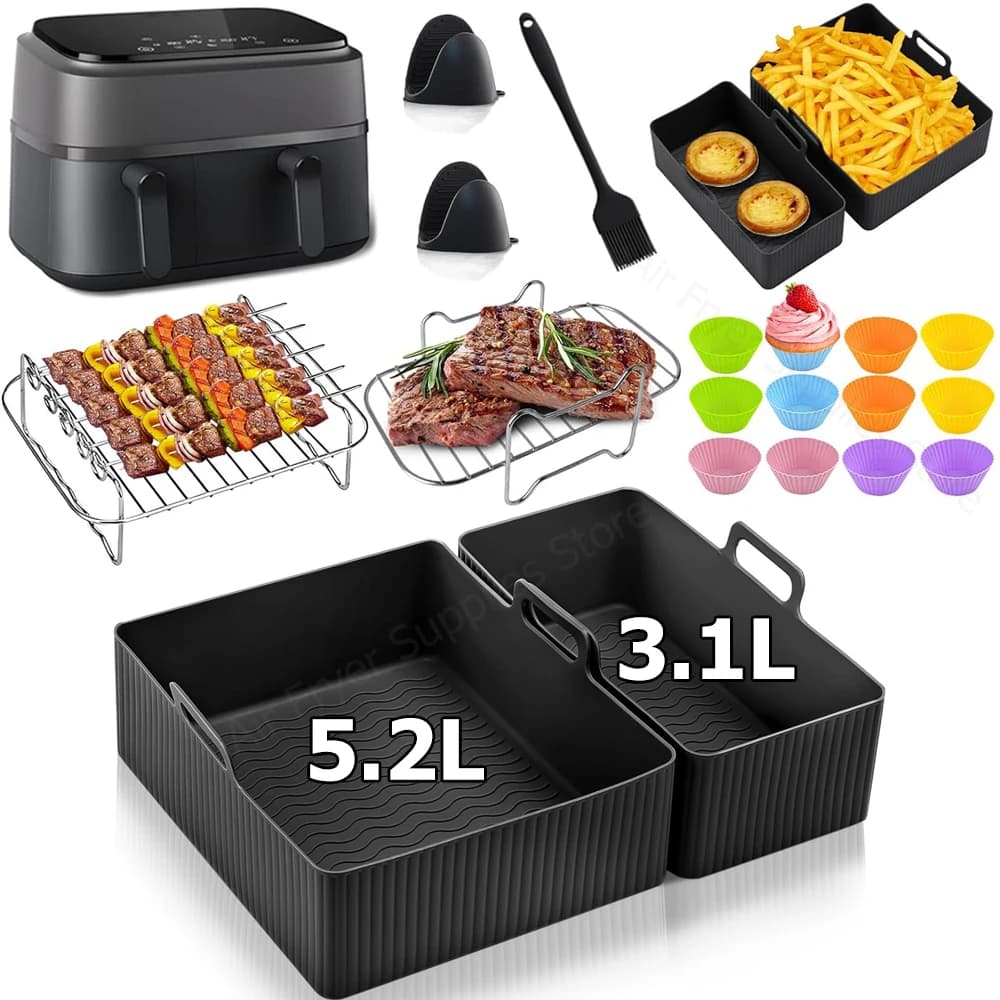 Ensemble d'accessoires pour friteuse à air Tefal EY 901840   Moules de cuisson en silicone/tapis/tapis à muffins/brosse/mitaines pour Philips Airfryer série 3000