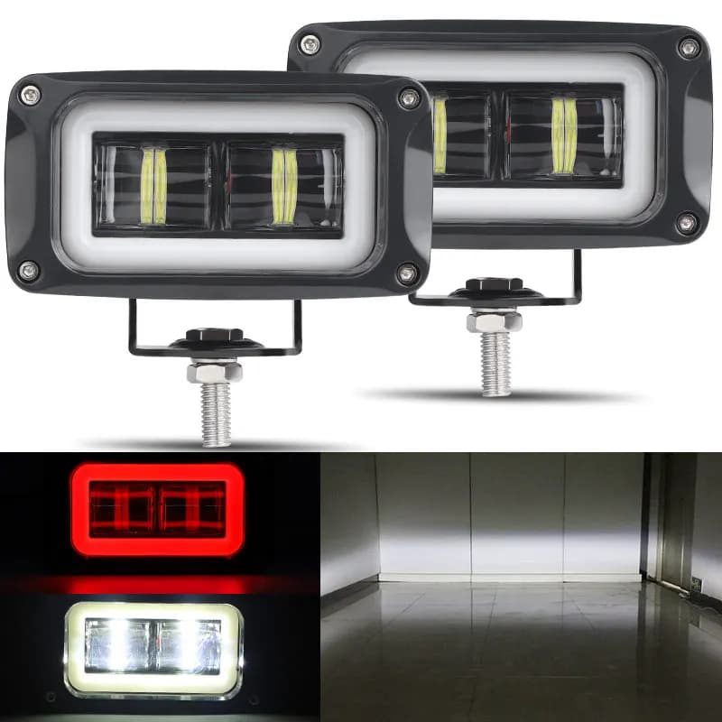 Lampe de travail rectangulaire LED 8D de 4 pouces avec lentille, feux de conduite Angel Eyes Halo, feux de recul et antibrouillard pour voiture, camion, VTT, moto, UTV, pick-up