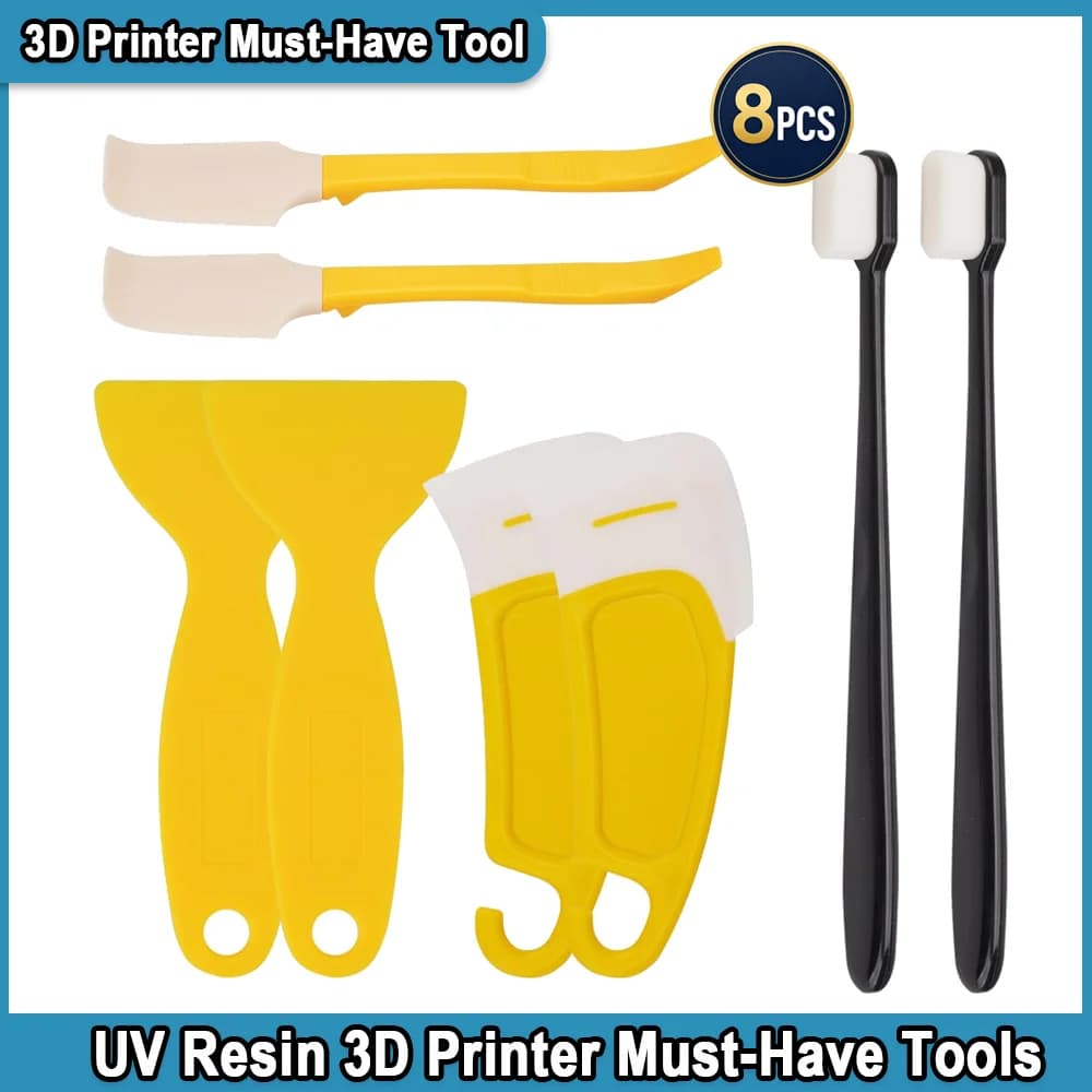 8 outils indispensables pour imprimante 3D à résine UV, grattoirs, spatules en silicone, brosses pour le nettoyage du transfert de résine, accessoires pour imprimante 3D
