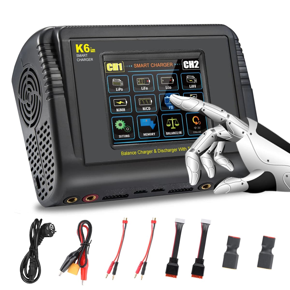 HTRC K6 Pro Lipo chargeur tactile DC 400W AC 200W 12Ax2 RC chargeur déchargeur pour LiPo LiHV LiFe Lilon NiCd NiMh Pb Balance de batterie