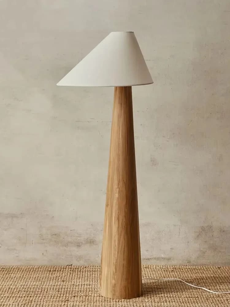 Lampadaire conique en bois massif Wabi Sabi, lampe sur pied en tissu blanc, lampe de chevet pour salon, décoration de la maison, luminaire