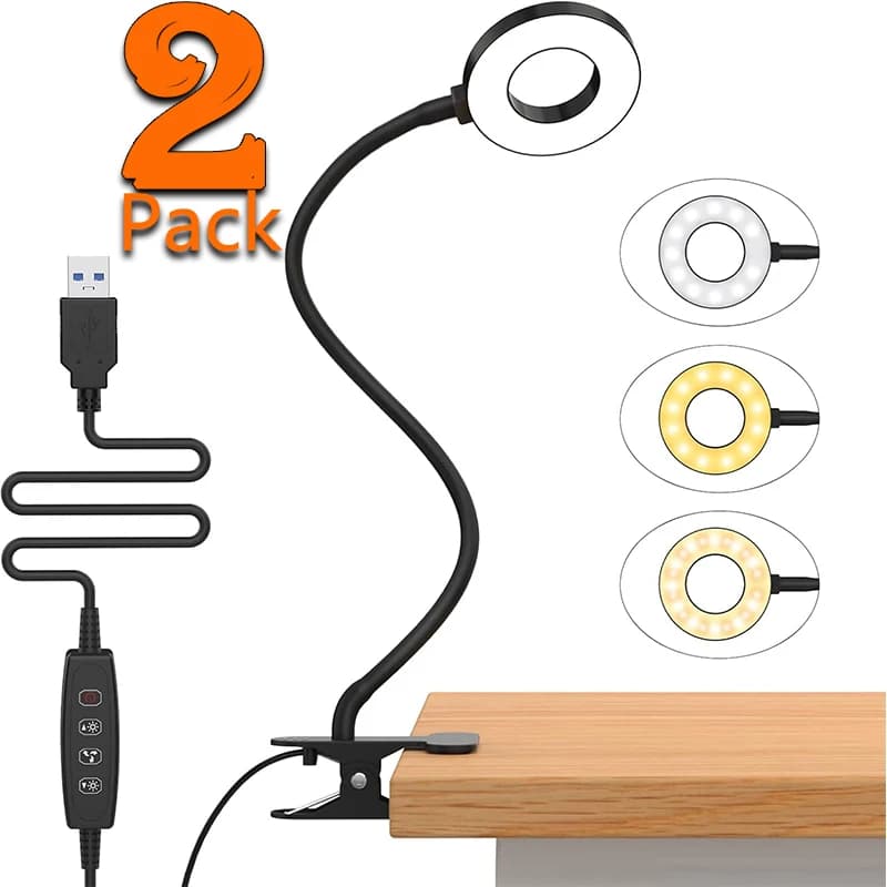 Lampe de bureau à clipser pour lire le bureau à domicile, 10 luminosité variable 3 modes, lampe à pince pour tête de lit