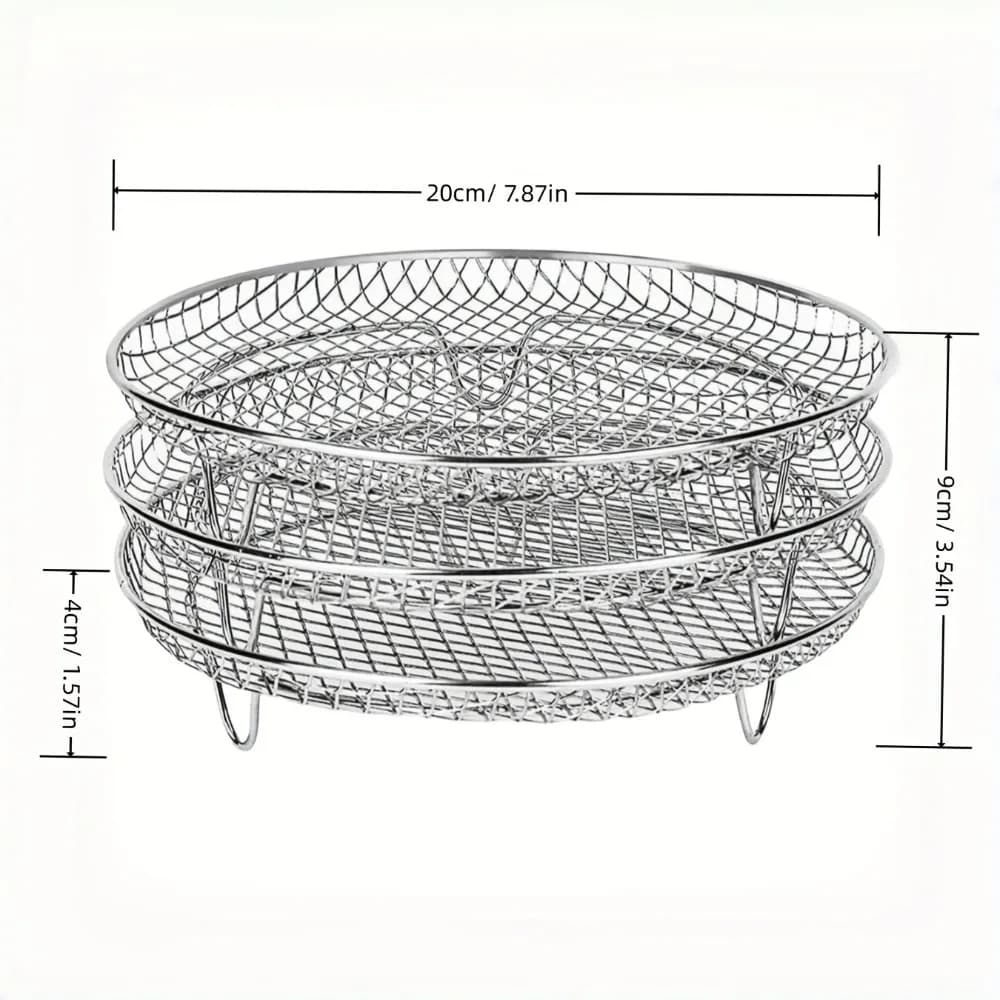 Accessoire pour friteuse à air en acier inoxydable, lot de 3 supports pour friteuse à air, grille de cuisson vapeur et grillade, grille de séchage, grille de cuisine empilable