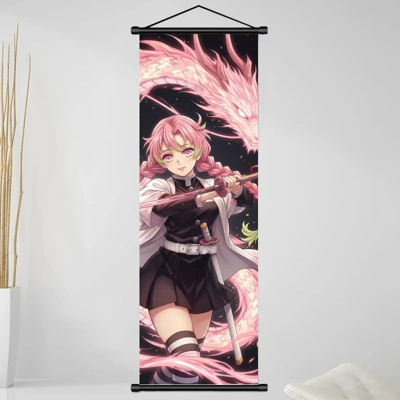 Affiche murale en tissu Demon Slayer Mitsuri Kanroji, décoration anime à suspendre pour chambre, salle de jeux, salon, décoration intérieure, cadeau