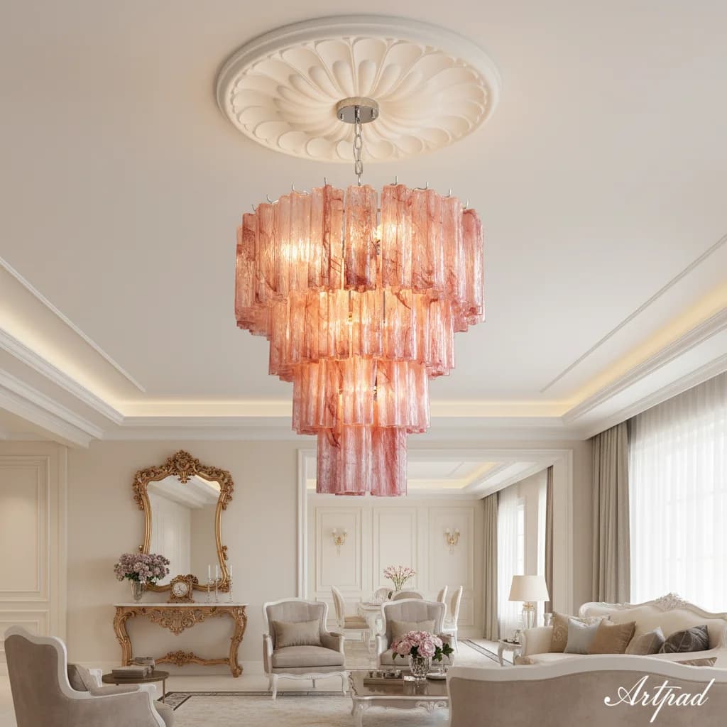 Lustre suspendu en verre de Murano, design romantique et luxueux, pour salon, salle à manger, chambre principale