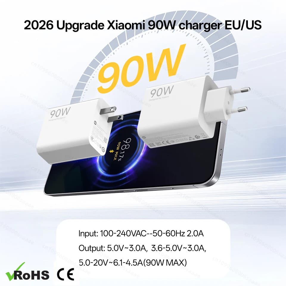 Chargeur Xiaomi Original 90W Hyper Turbo – Chargeur Rapide Type C pour Xiaomi 17, 15T, 15T, 14 Ultra, 13T, 12, Poco X8, X7, F8 – Adaptateur