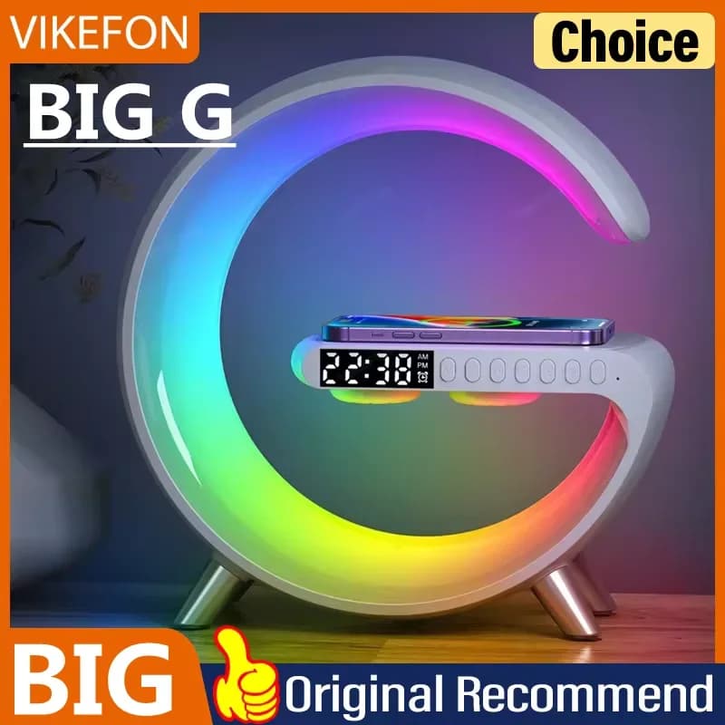 Support de chargeur sans fil, réveil, haut-parleur Bluetooth, lampe LED, veilleuse RVB pour iPhone 16, 15, 14, Samsung, station de charge rapide