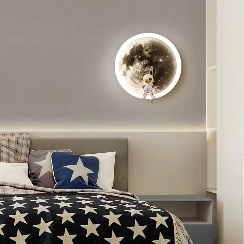 Nouveau astronaute lune ronde mur LED lampe sommeil veilleuse chambre d'enfants décoratif chaud fond applique chambres de garçons filles