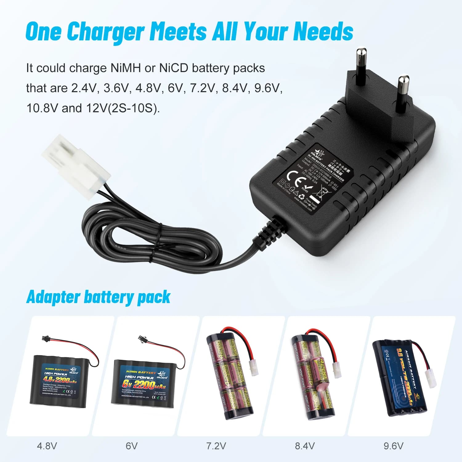 Melasta – chargeur de batterie de voiture RC 7.2V 8.4V 9.6V, Compatible avec Traxxas et Tamiya Standard 2.4V-12V(2S-10S) NiMH NiCd RC