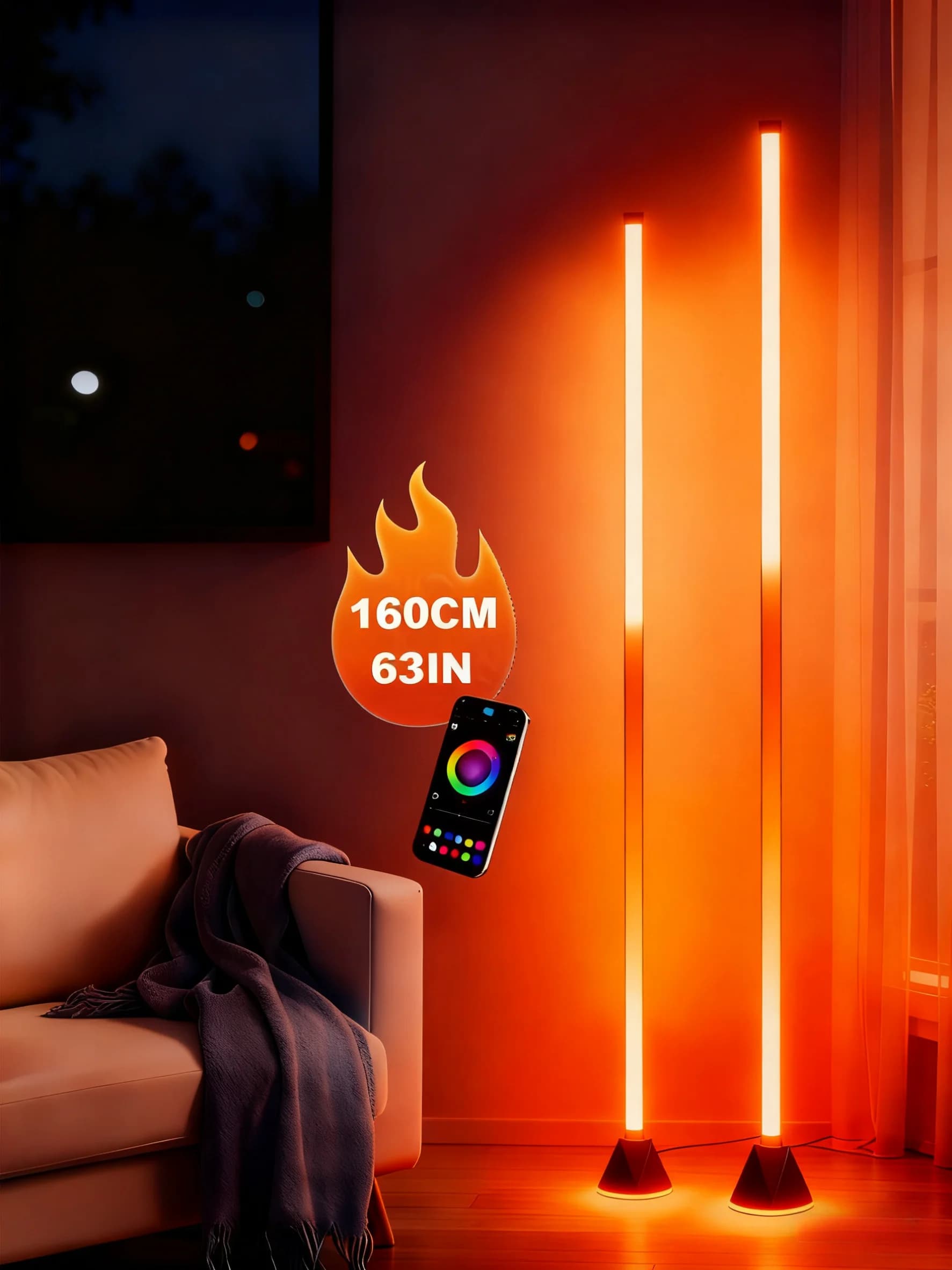 Lampe de sol d'angle 1/2PC, lampe sur pied intelligente LED RGBIC avec application et télécommande, synchronisation musicale, changement de couleur, lumière de sol moderne