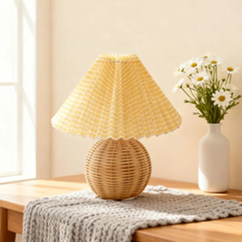 Lampe boule de bambou Wabi avec abat-jour froissé, applique murale de chambre à coucher, lampe de bureau en matériau naturel pour la maison