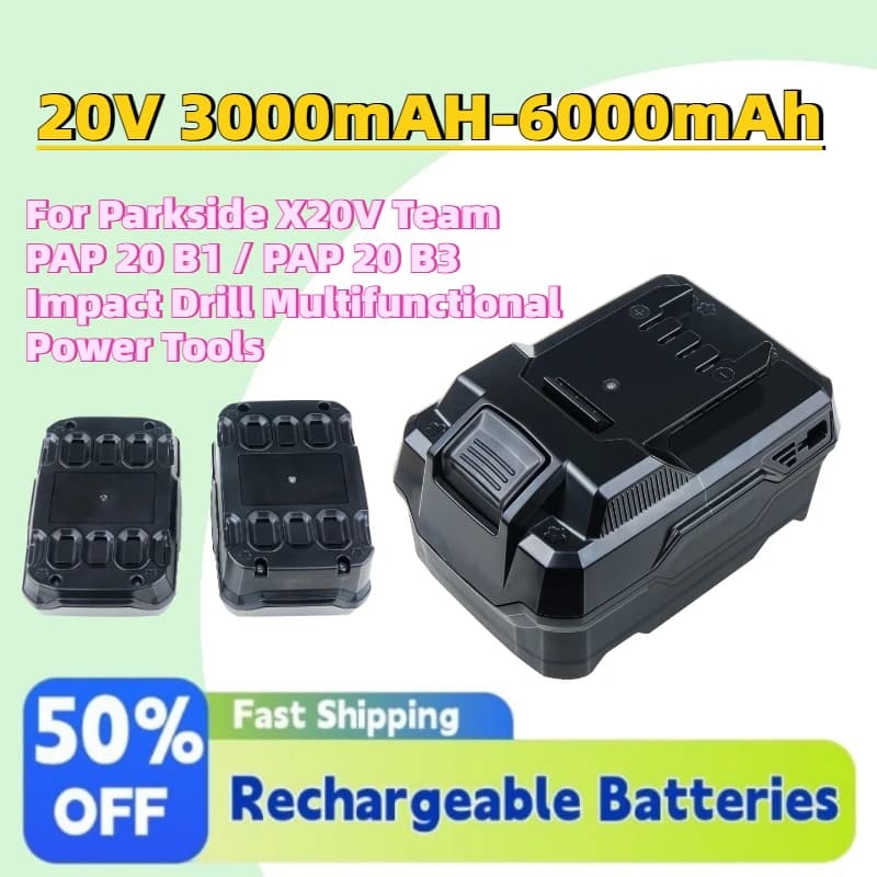 Batterie rechargeable 20V 3Ah-6Ah pour outils électriques multifonctions perceuse à percussion Parkside X20V Team PAP 20 B1 / PAP 20 B3