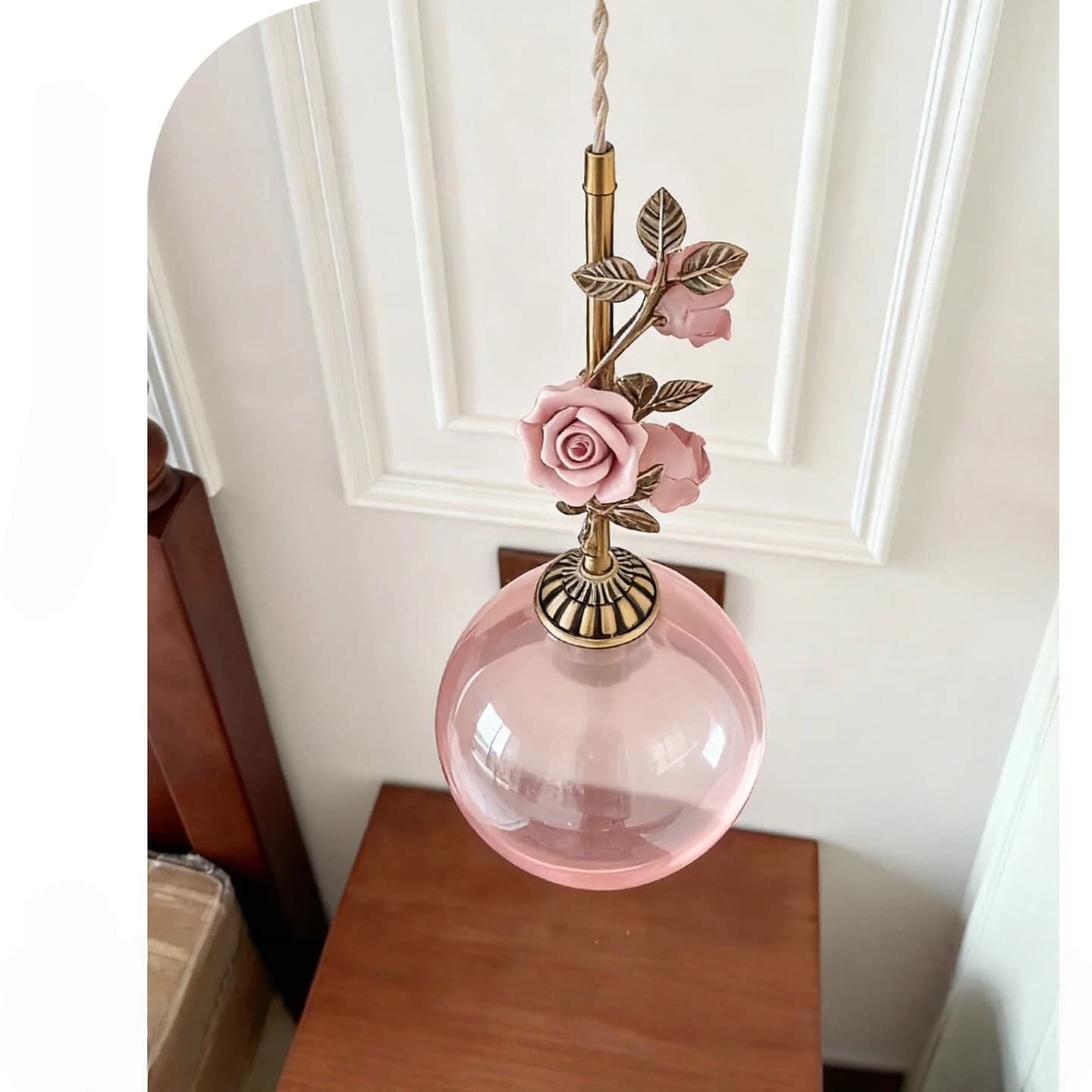 Lampe suspendue LED de chevet de style français, rose rose, décoration de la maison, salon, chambre à coucher, salle à manger, luminaires d'escalier