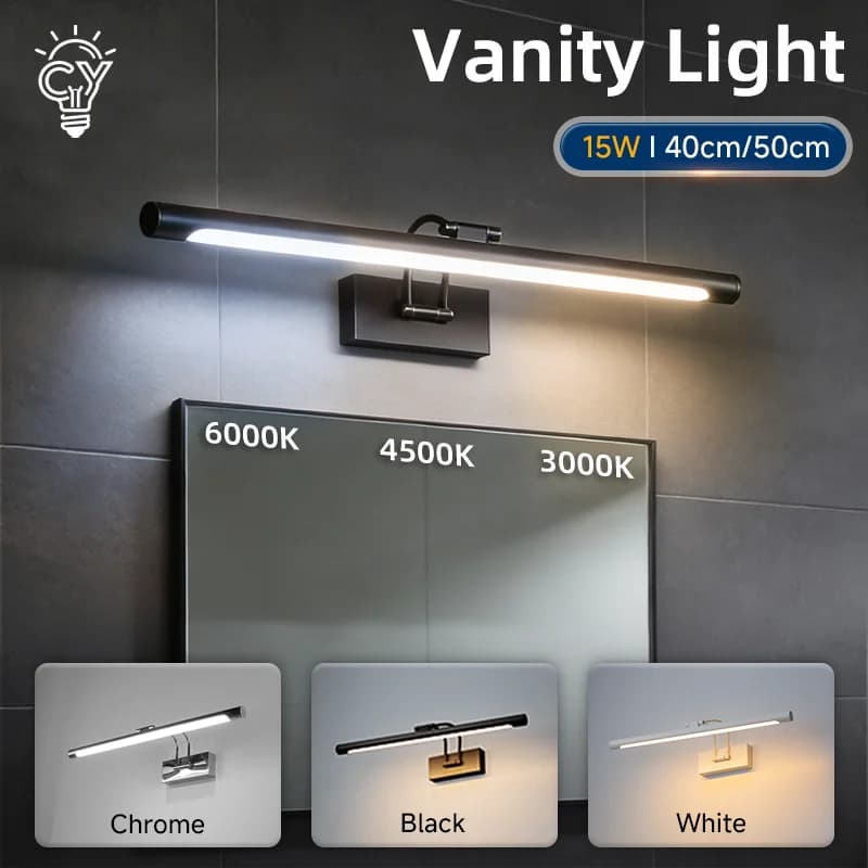 Lampe murale LED miroir, luminaire mural moderne pour salle de bain, bande lumineuse décorative, 40CM 50CM, luminaire pour toilettes, salle de bain, intérieur, étanche IP65, 15W