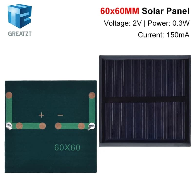 TZT 1/5 pièces cellule solaire 2V 150mA 0.3W 60*60MM système