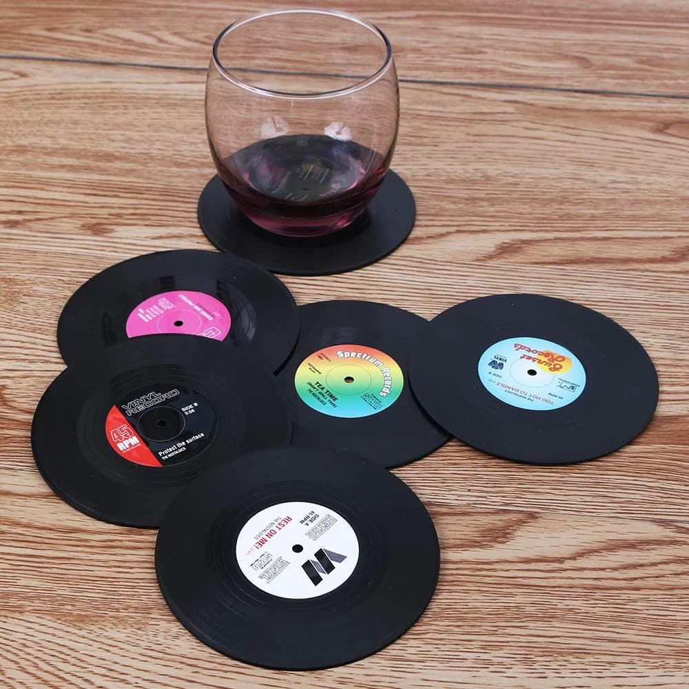 Cowijk-Ensemble de disques en vinyle rétro colorés, sous-verre pour boissons, décor de table basse, 6 pièces
